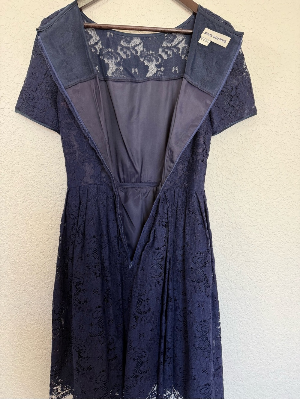 Vintage Nipon Boutique  Lace Fit & Flare Dress | Navy Blue | Romantic | Size 4‎ - Picture 9 of 13